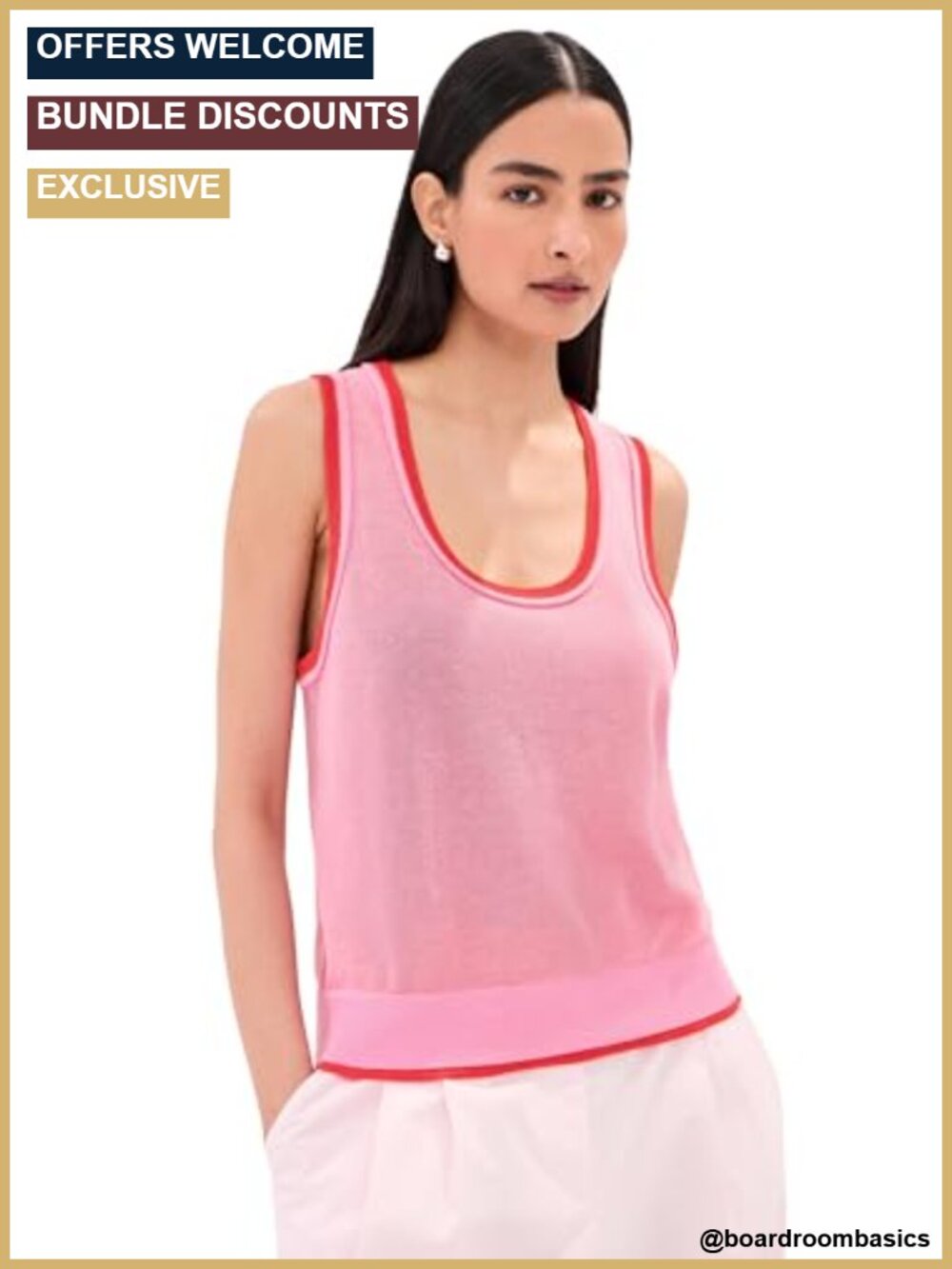 LE BOP Rina Tank Top Lightweight Linen Knit Scoop Neck Relaxed Fit